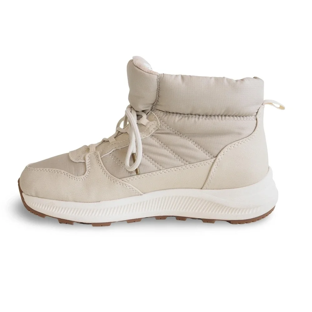 Eddie Bauer Balasana Womens 8M Winter Snow Boots Quilted Faux Fur Lined Beige